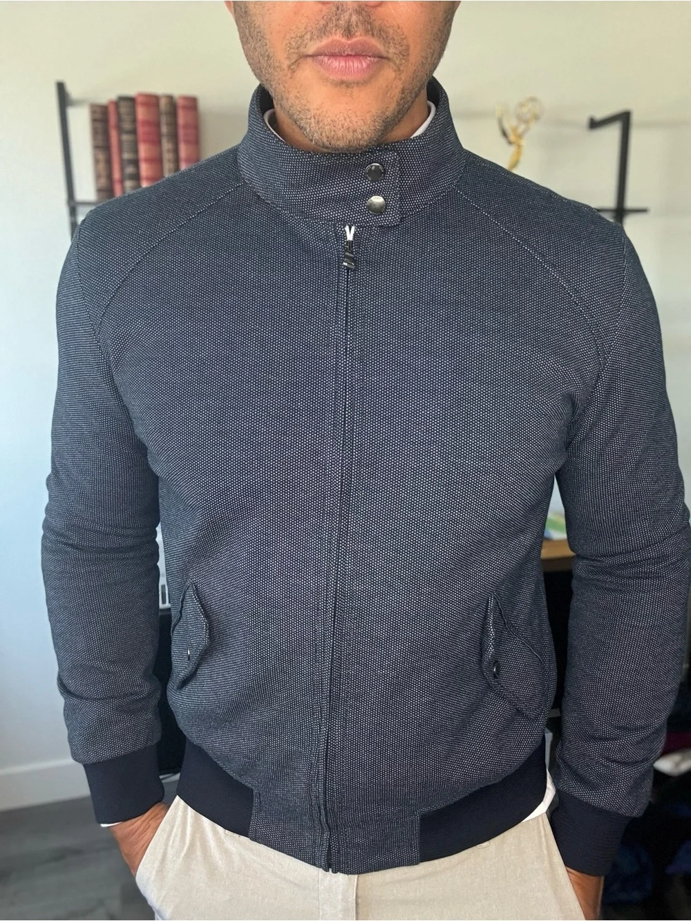 Zara Men's Textured Navy Zip-Front Sweater Jacket